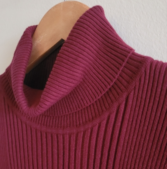 Jones New York classic ribbed cotton turtleneck sweater Women's XL cranberry - Picture 2 of 5